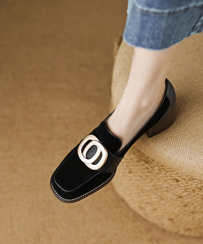 Brown Retro Chunky Suede Simple Splicing Metal Buckle Ada Fashion