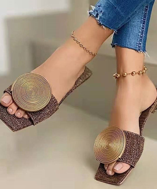 Brown Slide Sandals Women Faux Leather Boutique Splicing Sequins LY4359 - fabuloryshop