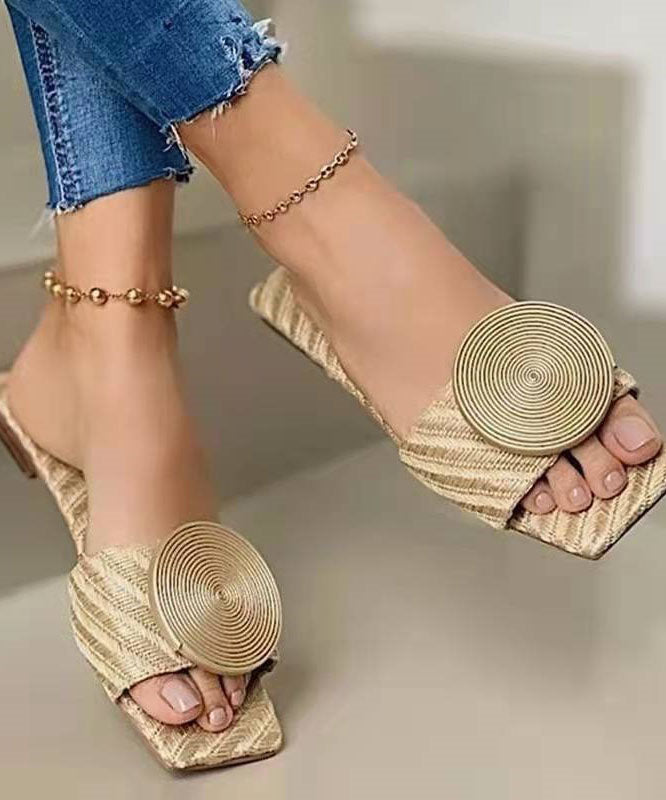 Brown Slide Sandals Women Faux Leather Boutique Splicing Sequins LY4359 - fabuloryshop