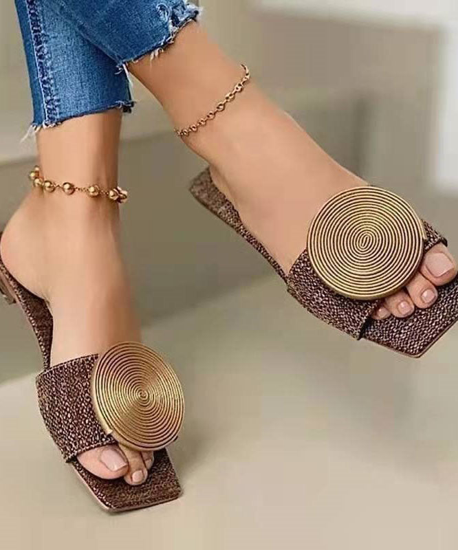 Brown Slide Sandals Women Faux Leather Boutique Splicing Sequins LY4359 - fabuloryshop