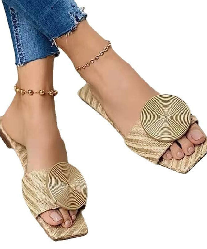 Brown Slide Sandals Women Faux Leather Boutique Splicing Sequins LY4359 - fabuloryshop