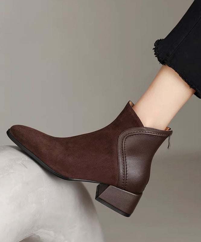 Brown Splicing Elegant Chunky Suede Boots Ada Fashion