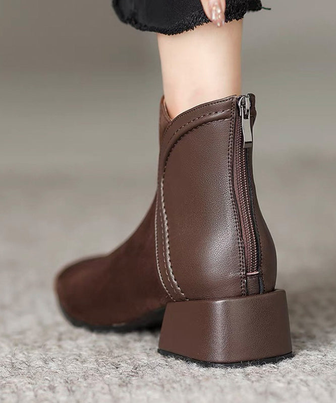 Brown Splicing Elegant Chunky Suede Boots Ada Fashion