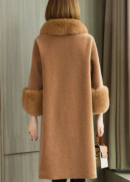 Camel Button Patchwork Woolen Coats Peter Pan Collar Winter Ada Fashion