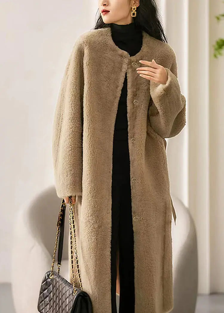 Camel Pockets Patchwork Wool Trench O Neck Button Winter Ada Fashion