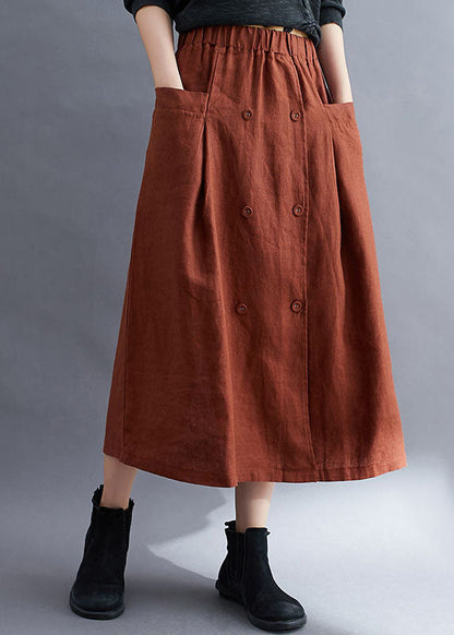 Caramel Pockets Patchwork Linen Skirts Wrinkled Summer LY0581 - fabuloryshop