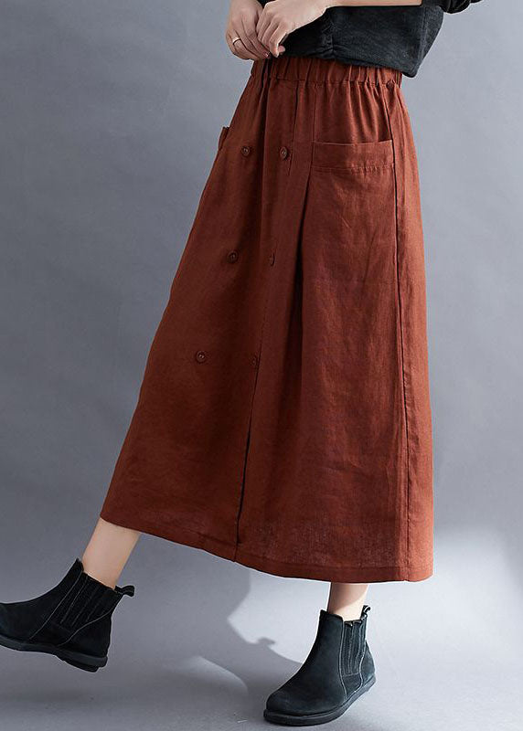 Caramel Pockets Patchwork Linen Skirts Wrinkled Summer LY0581 - fabuloryshop