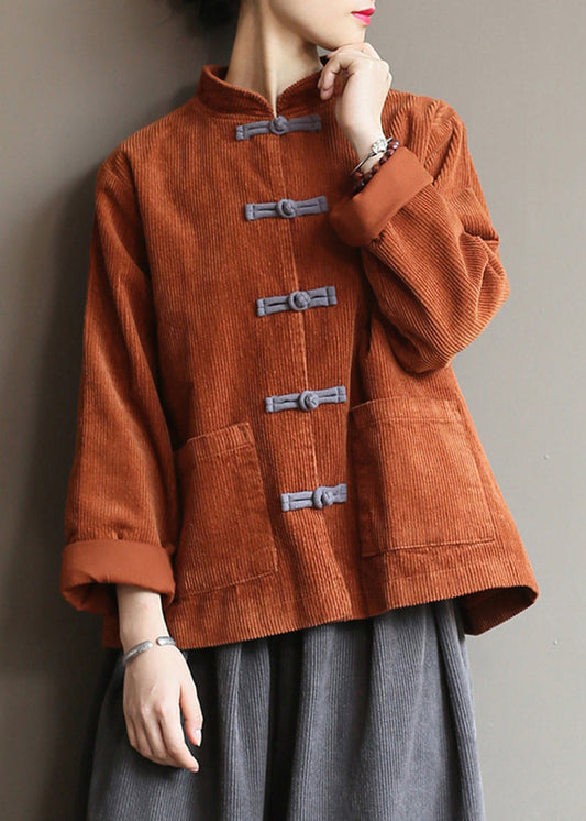 Caramel Stand Collar Corduroy Coats Fall Ada Fashion
