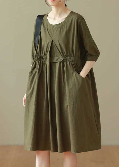 Casual Army Green O Neck Patchwork Cotton Mid Dresses Summer LY3922 - fabuloryshop