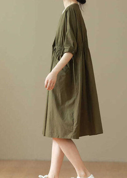 Casual Army Green O Neck Patchwork Cotton Mid Dresses Summer LY3922 - fabuloryshop