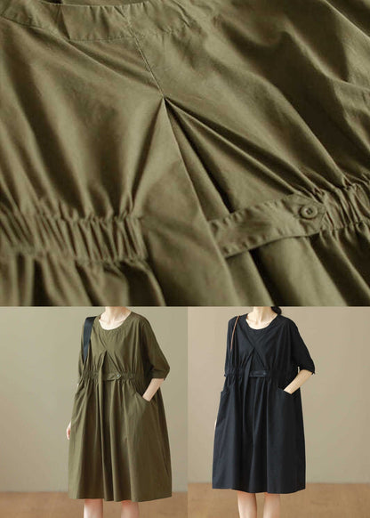 Casual Army Green O Neck Patchwork Cotton Mid Dresses Summer LY3922 - fabuloryshop