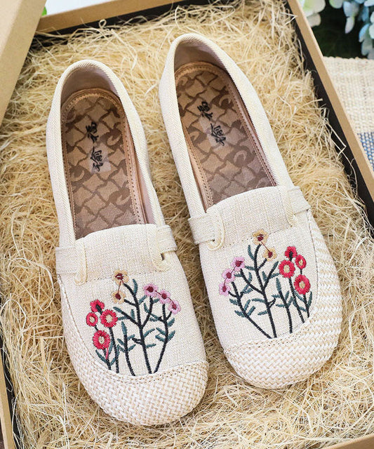 Casual Beige Embroideried Flat Shoes For Women Splicing Flat Feet Shoes LY0210 - fabuloryshop