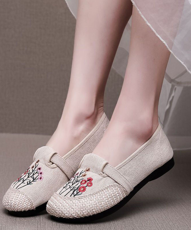 Casual Beige Embroideried Flat Shoes For Women Splicing Flat Feet Shoes LY0210 - fabuloryshop