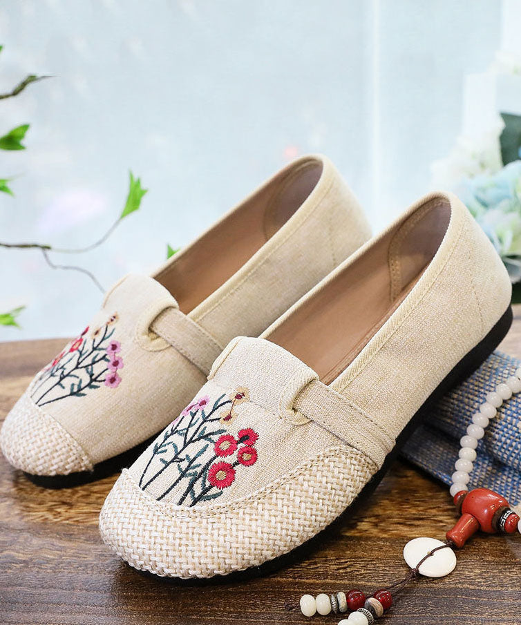 Casual Beige Embroideried Flat Shoes For Women Splicing Flat Feet Shoes LY0210 - fabuloryshop