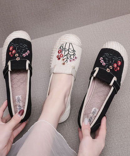 Casual Beige Embroideried Flat Shoes For Women Splicing Flat Feet Shoes LY0210 - fabuloryshop