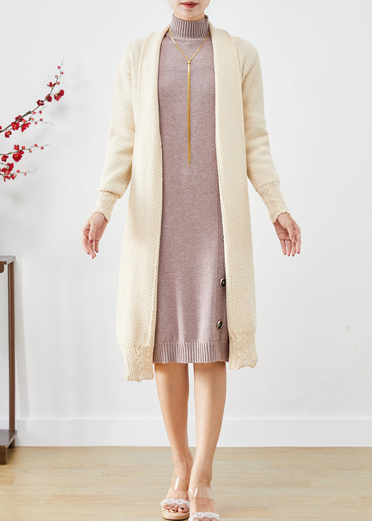 Casual Beige Oversized Cashmere Knit Long Cardigans Fall Ada Fashion