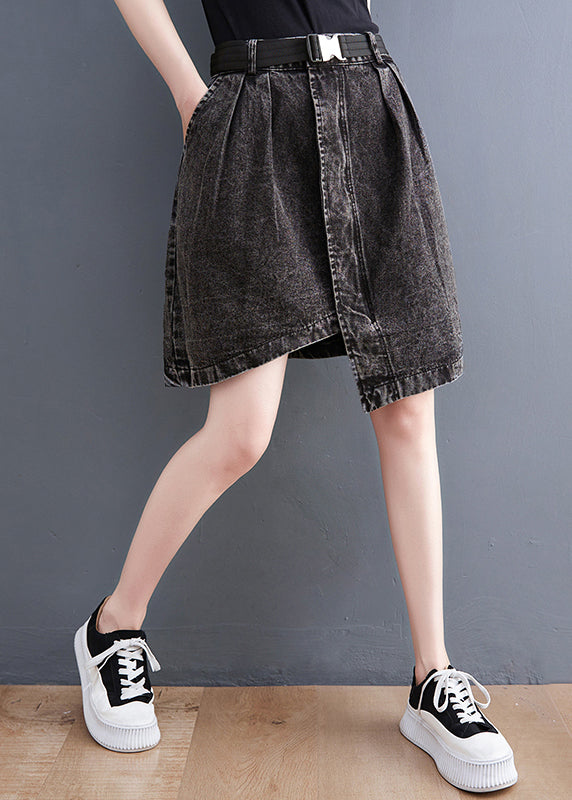 Casual Black Asymmetrical Design Pockets Denim Short Skirt Summer LY2386 - fabuloryshop