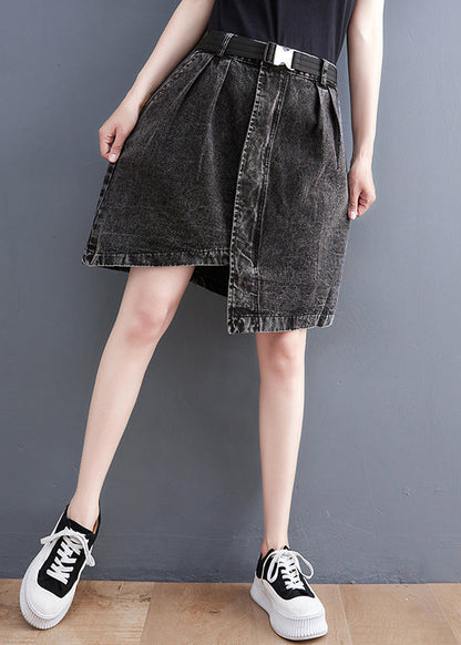 Casual Black Asymmetrical Design Pockets Denim Short Skirt Summer LY2386 - fabuloryshop