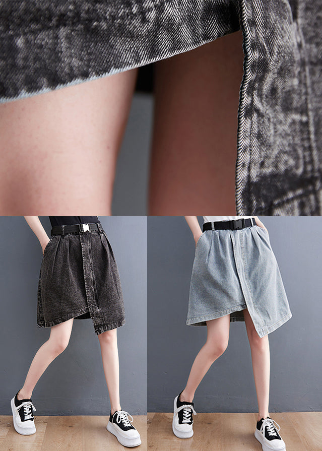 Casual Black Asymmetrical Design Pockets Denim Short Skirt Summer LY2386 - fabuloryshop