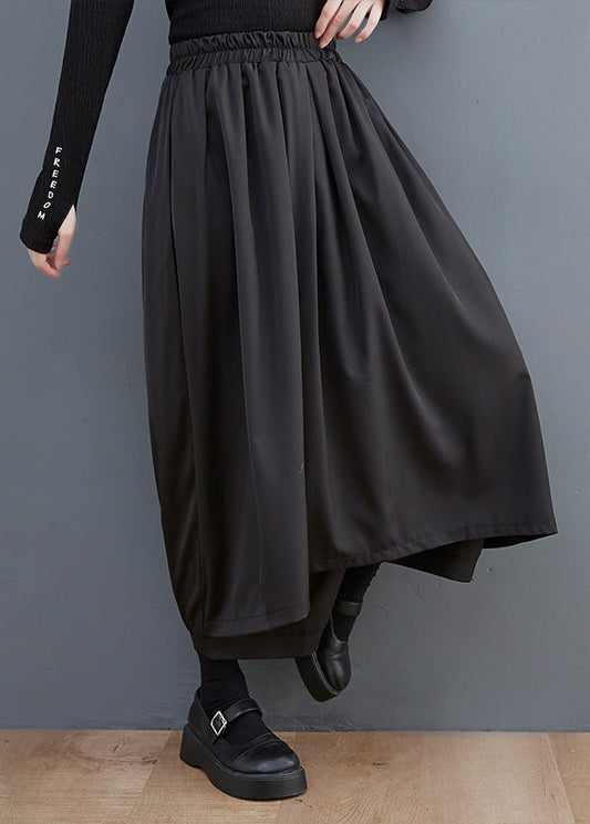 Casual Black Elastic Waist Pockets Solid Wide Leg Pants Skirt Summer LY4946 - fabuloryshop