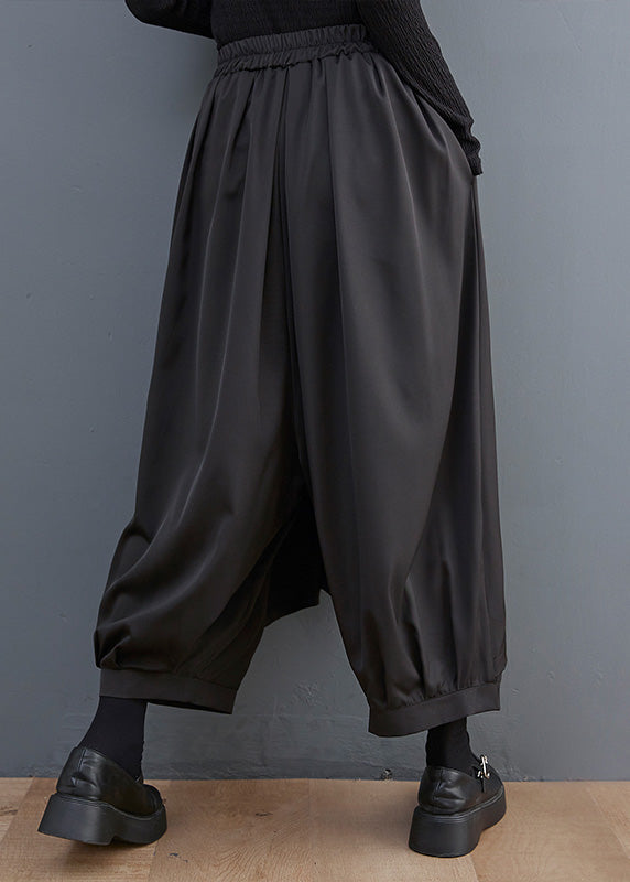 Casual Black Elastic Waist Pockets Solid Wide Leg Pants Skirt Summer LY4946 - fabuloryshop