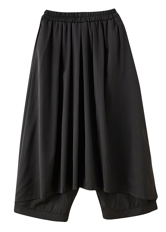 Casual Black Elastic Waist Pockets Solid Wide Leg Pants Skirt Summer LY4946 - fabuloryshop