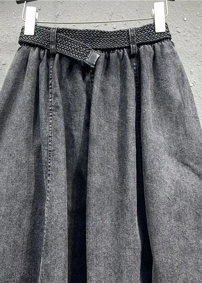 Casual Black Gray Elastic Waist Pleated Pocket Denim Skirt Autumn Ada Fashion