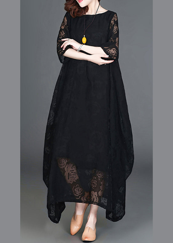 Casual Black Loose Cozy Long Dresses Summer LY2935