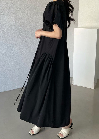 Casual Black O Neck Patchwork Cotton Maxi Dresses Summer LY2133 - fabuloryshop