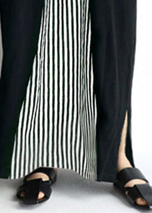 Casual Black O-Neck Striped Patchwork Cozy Maxi Dress Short Sleeve LY1996 - fabuloryshop