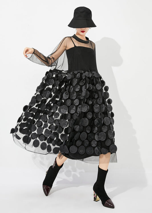 Casual Black Oversized Patchwork Hollow Out Tulle Long Dress Summer LY0883 - fabuloryshop