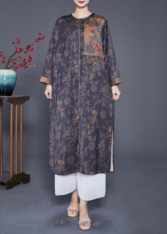 Casual Black Oversized Patchwork Side Open Silk Vacation Dresses Summer Ada Fashion