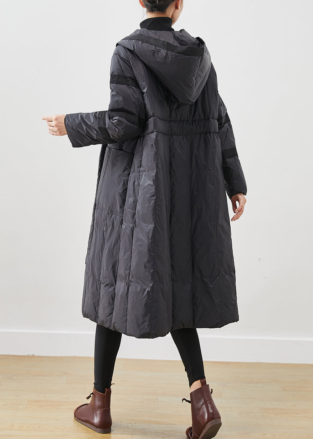 Casual Black Oversized Tie Waist Duck Down Down Coats Winter Ada Fashion