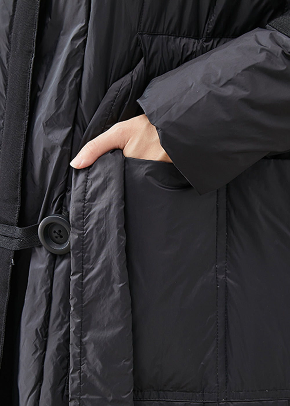Casual Black Oversized Tie Waist Duck Down Down Coats Winter Ada Fashion