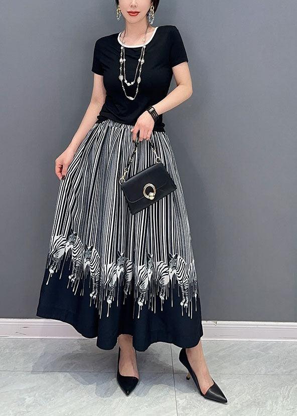 Casual Black Oversized Zebra Pattern Cotton Skirts Spring LY1593 - fabuloryshop