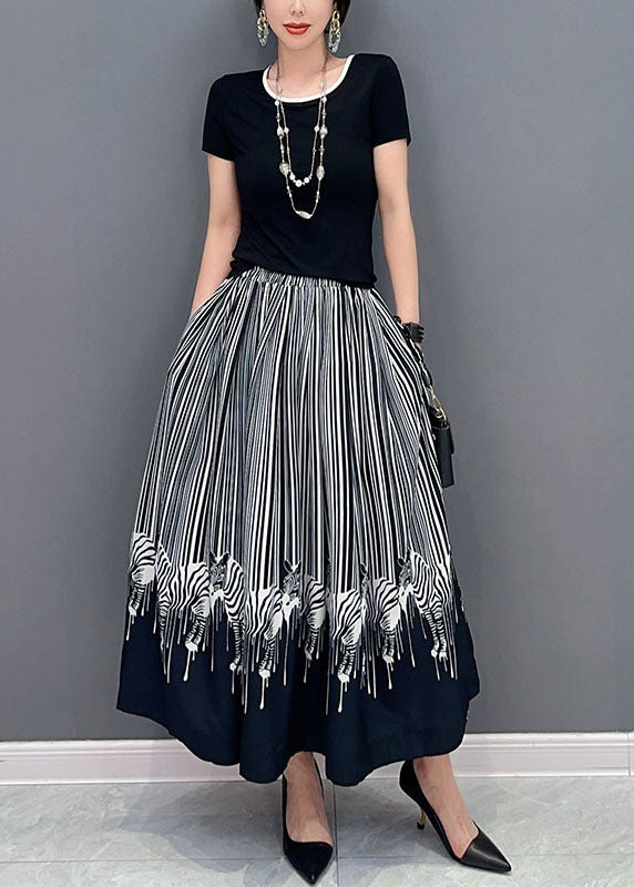 Casual Black Oversized Zebra Pattern Cotton Skirts Spring LY1593 - fabuloryshop