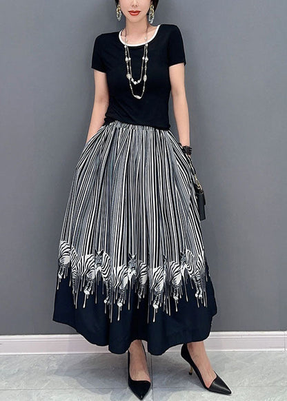 Casual Black Oversized Zebra Pattern Cotton Skirts Spring LY1593 - fabuloryshop