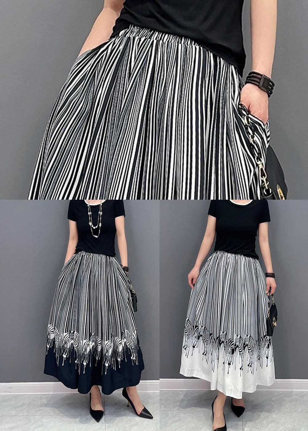 Casual Black Oversized Zebra Pattern Cotton Skirts Spring LY1593 - fabuloryshop