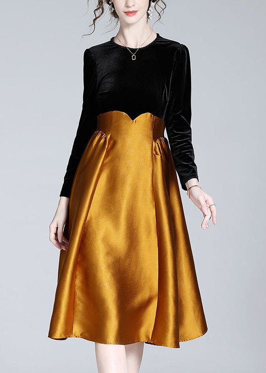 Casual Black Patchwork Orange Velour Long Dress Spring LY1050 - fabuloryshop