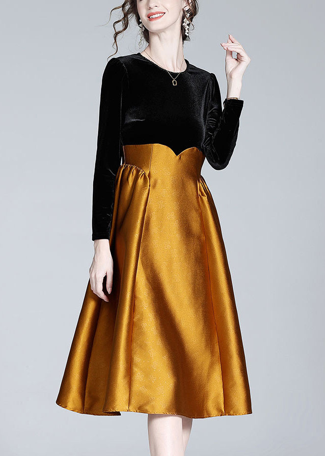 Casual Black Patchwork Orange Velour Long Dress Spring LY1050 - fabuloryshop