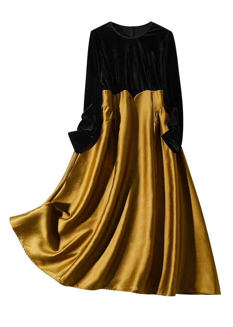 Casual Black Patchwork Orange Velour Long Dress Spring LY1050 - fabuloryshop