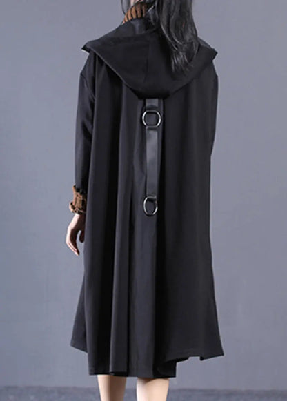 Casual Black Patchwork Zippered Long Hoodie Trench Coat Long Sleeve Ada Fashion