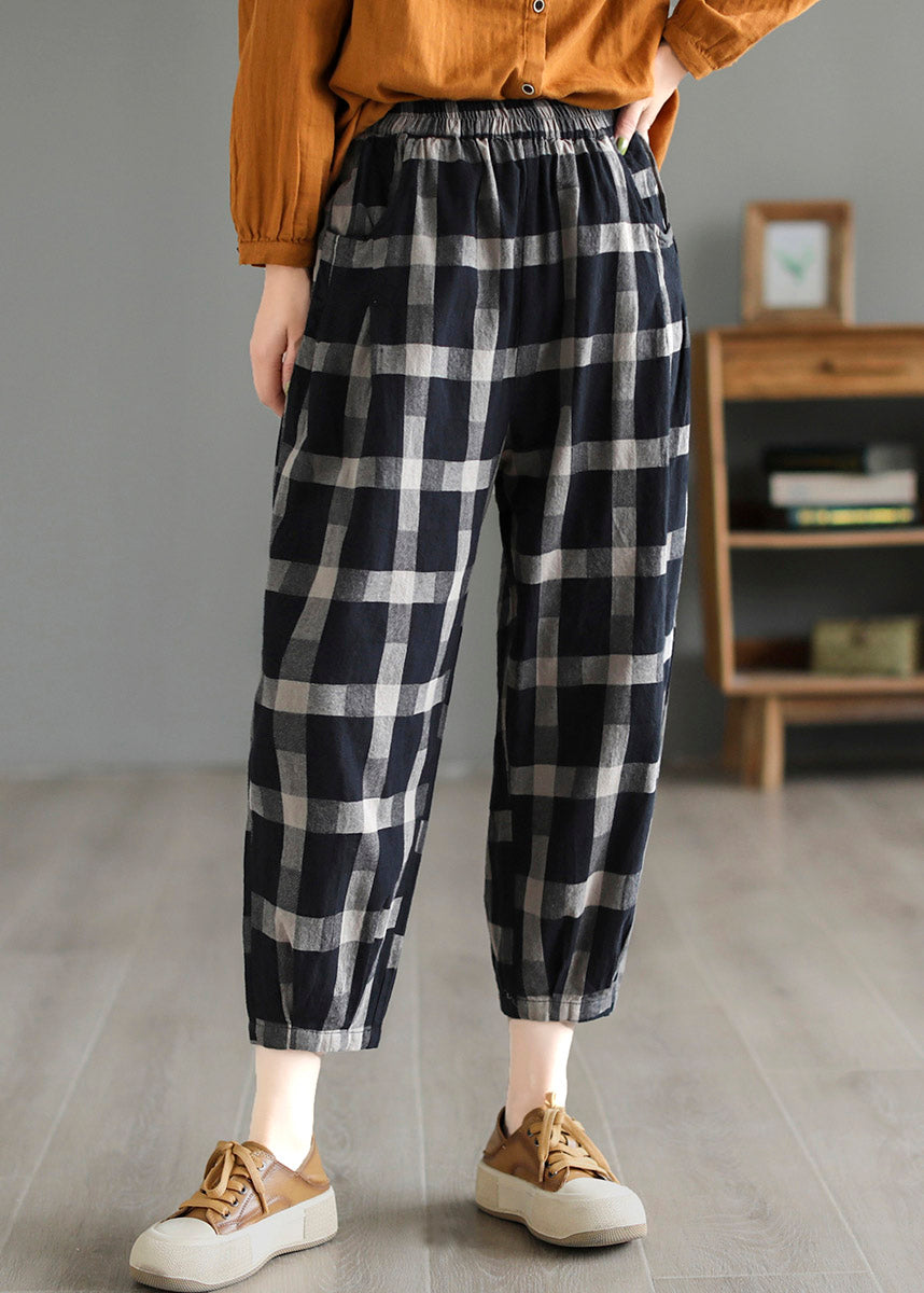 Casual Black Plaid High Waist Linen Crop Pants LY4581 - fabuloryshop