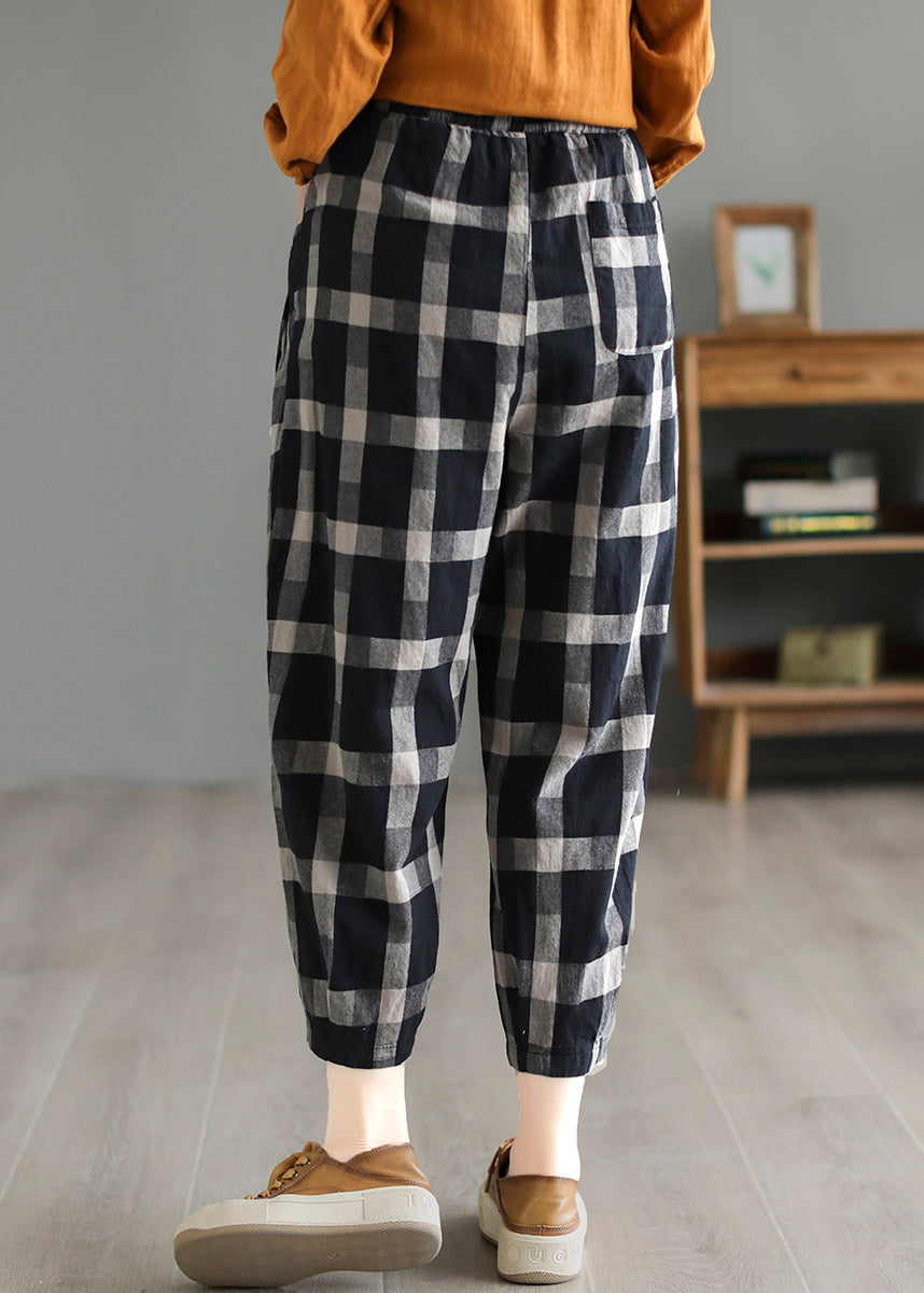 Casual Black Plaid High Waist Linen Crop Pants LY4581 - fabuloryshop