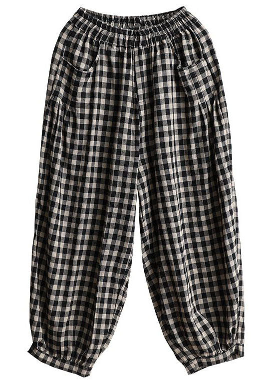 Casual Black Plaid Pockets Patchwork Cotton Lantern  Pants Summer LY4557 - fabuloryshop