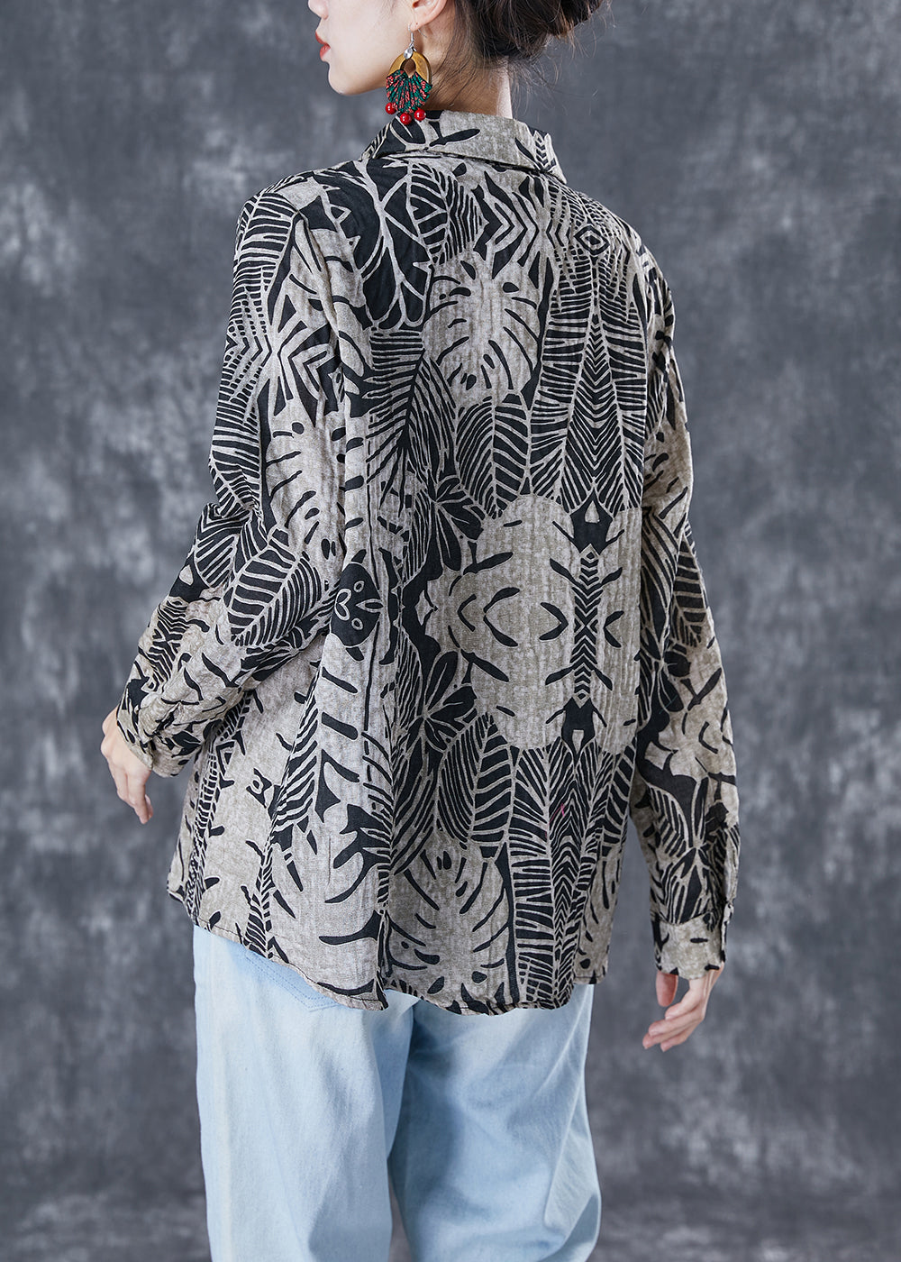 Casual Black Print Oversized Linen Shirt Summer TA1051 - fabuloryshop