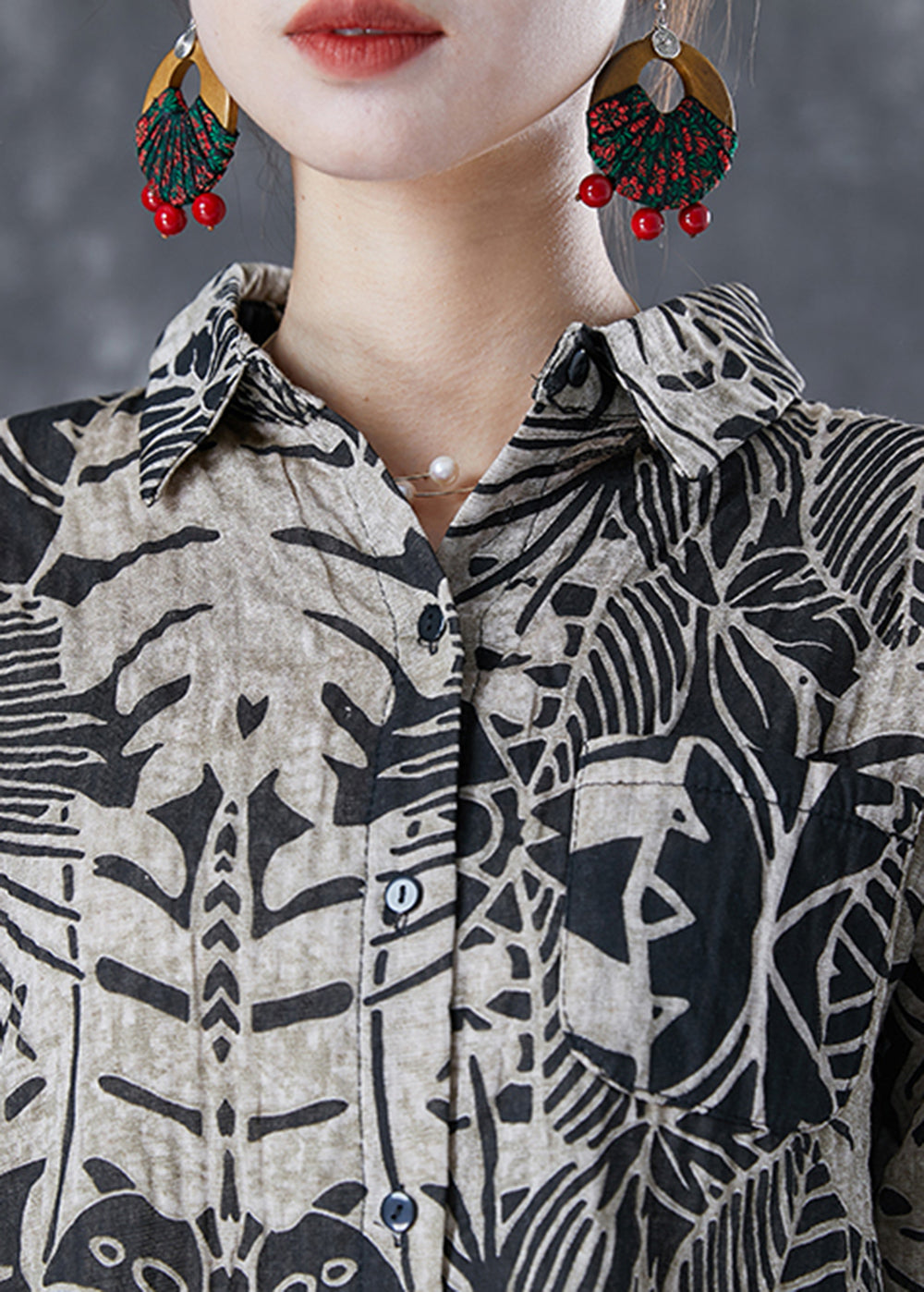 Casual Black Print Oversized Linen Shirt Summer LY5099 - fabuloryshop