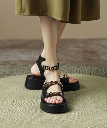 Casual Black Rivet Sandals Soft Platform Sandals LY4316 - fabuloryshop