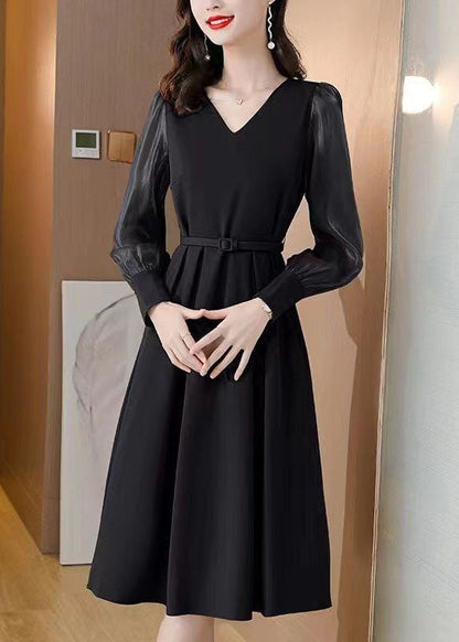 Casual Black V Neck Patchwork Spandex Dress Spring LC0070 - fabuloryshop