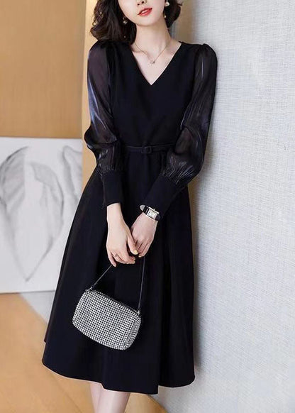 Casual Black V Neck Patchwork Spandex Dress Spring LC0070 - fabuloryshop